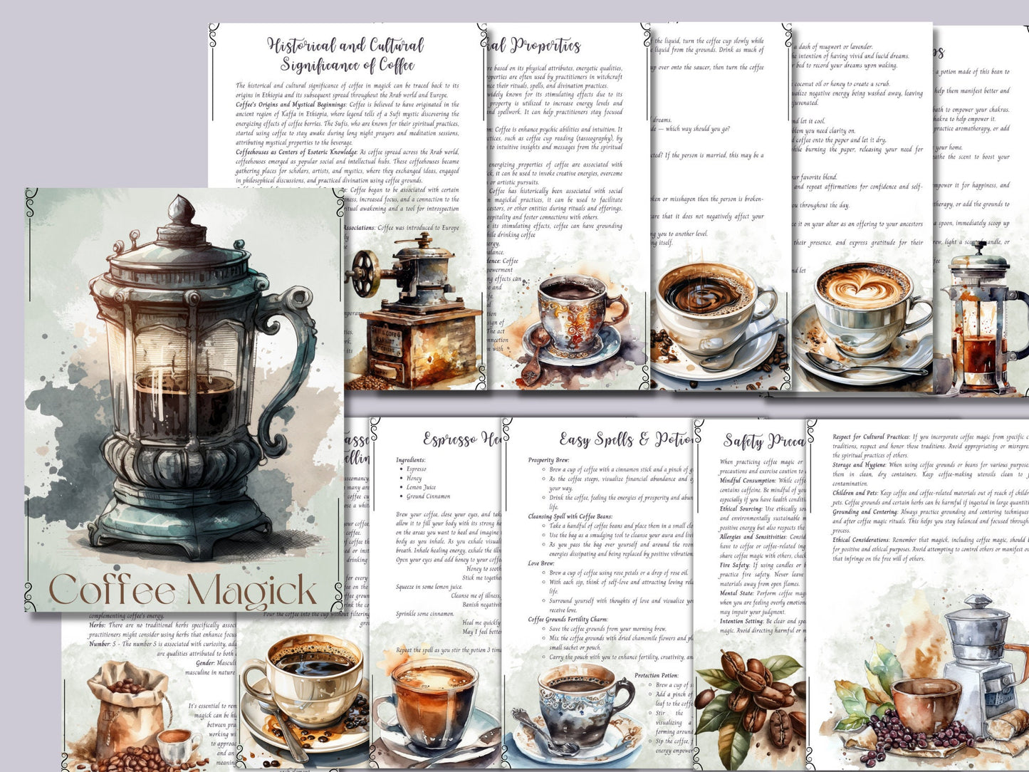 Coffee Magick. Beautiful pages for your Book Of Shadows. Instant download