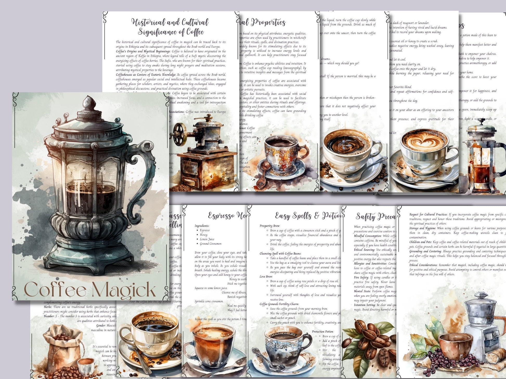 Coffee Magick. Beautiful pages for your Book Of Shadows. Instant download