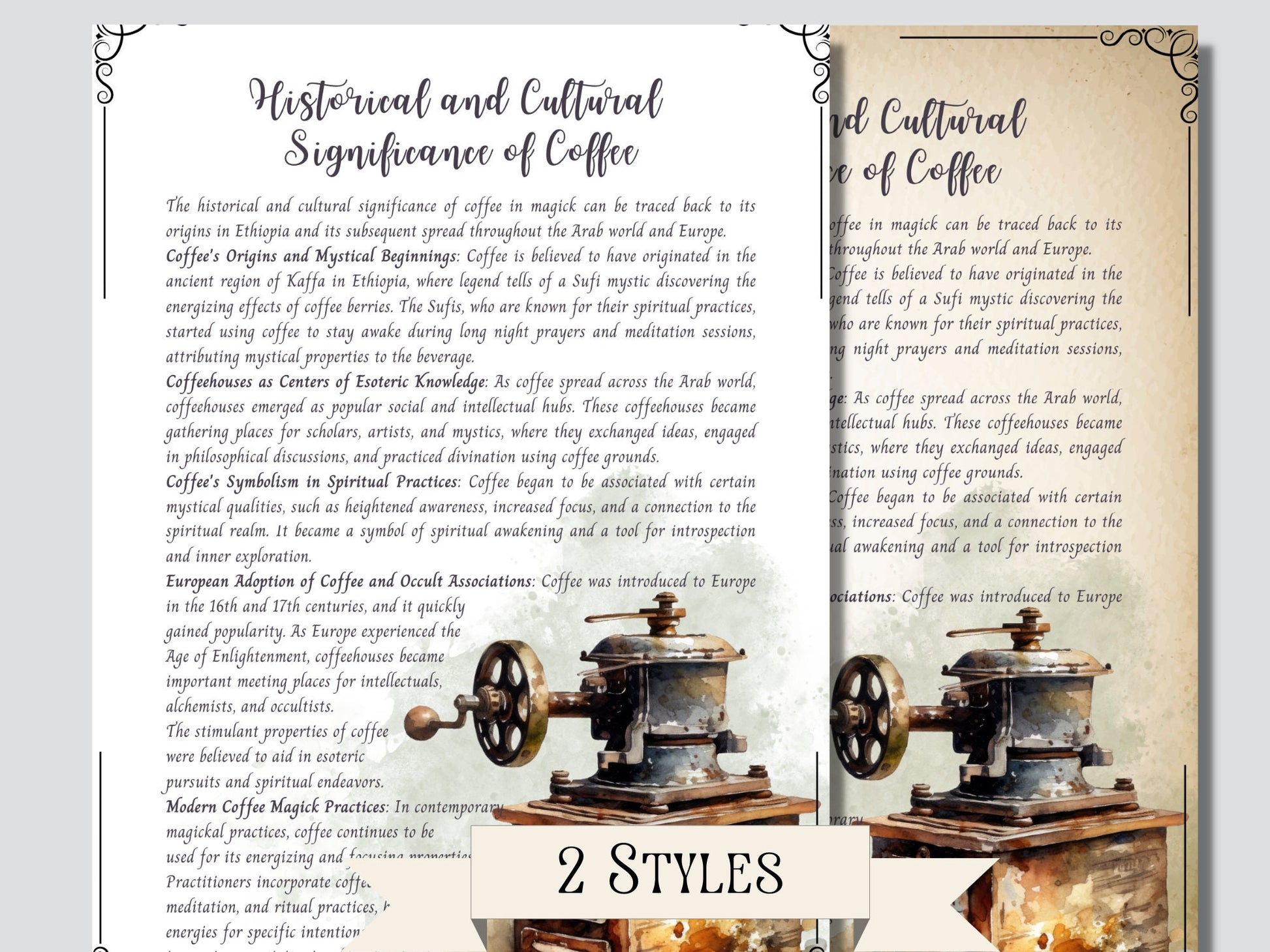 Coffee Magick. Beautiful pages for your Book Of Shadows. Instant download