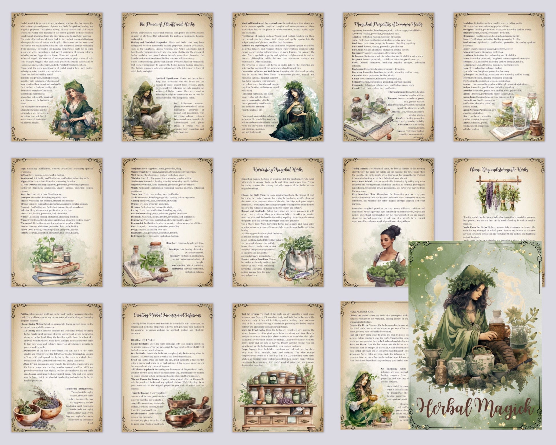 Herbal Magick + BONUS (Herbal journal). Basics. Beautiful pages for your Book Of Shadows. Instant download.