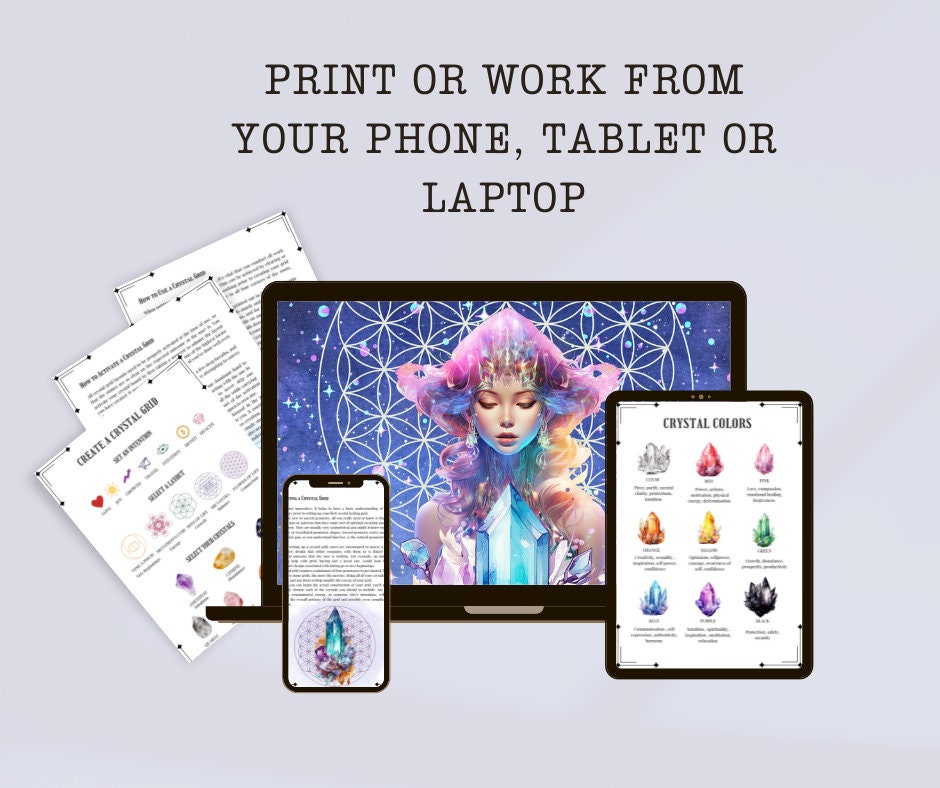 Crystal Grids Guide Printable + BONUS. Beautiful Grimoire Pages for Beginners. Instant download.