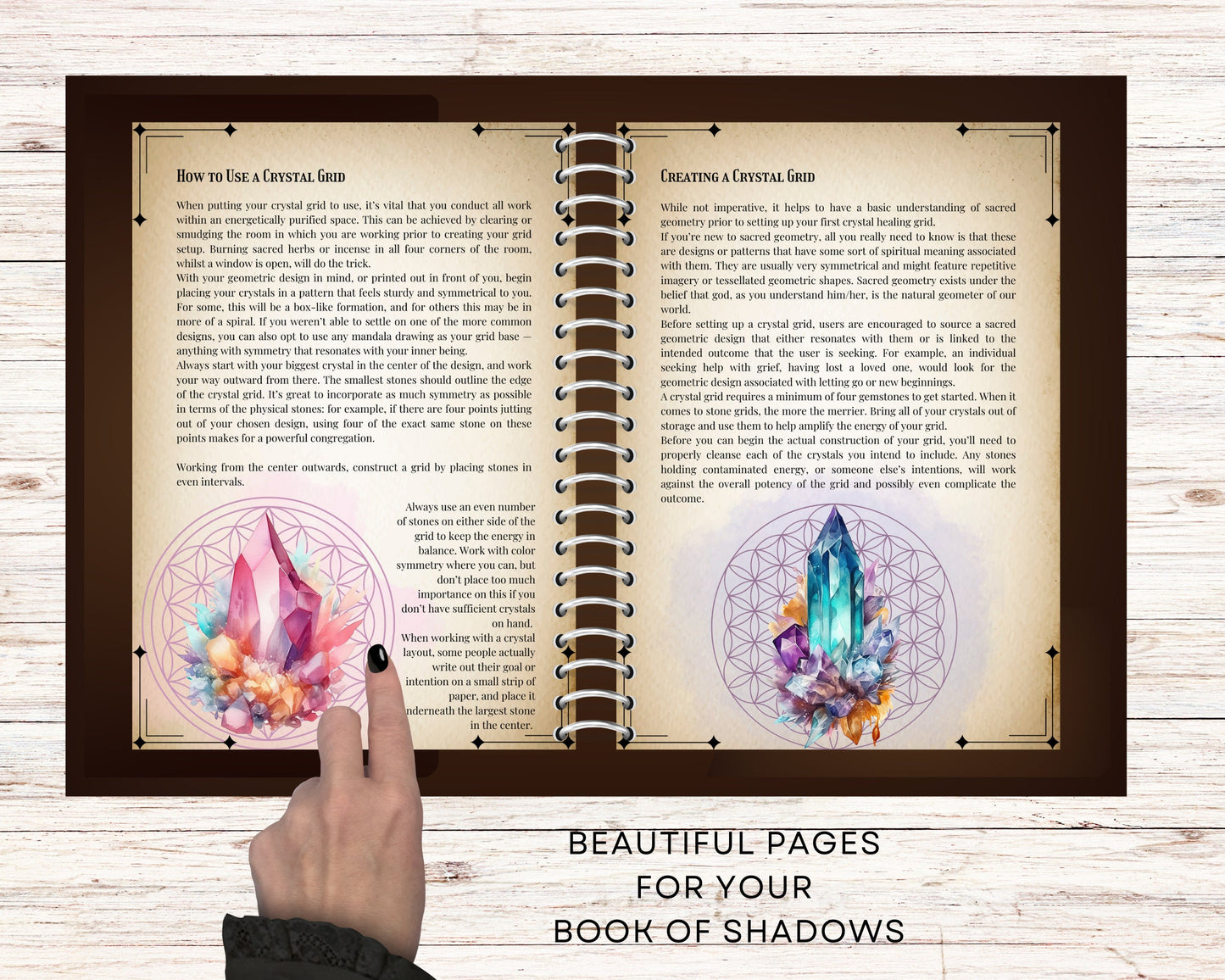 Crystal Grids Guide Printable + BONUS. Beautiful Grimoire Pages for Beginners. Instant download.