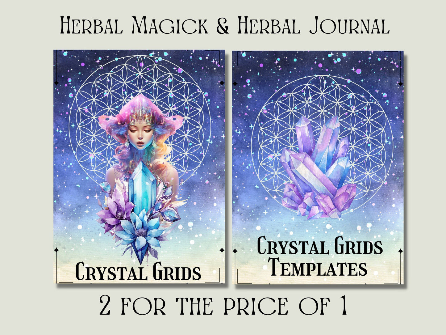 Crystal Grids Guide Printable + BONUS. Beautiful Grimoire Pages for Beginners. Instant download.
