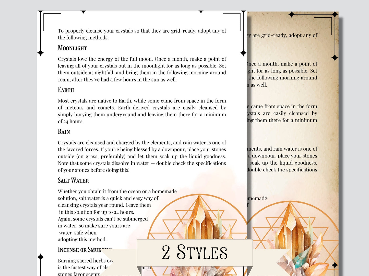 Crystal Grids Guide Printable + BONUS. Beautiful Grimoire Pages for Beginners. Instant download.