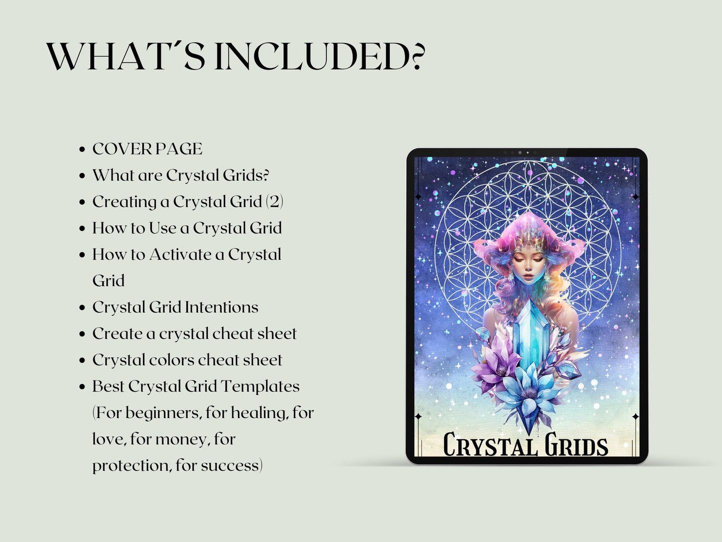 Crystal Grids Guide Printable + BONUS. Beautiful Grimoire Pages for Beginners. Instant download.