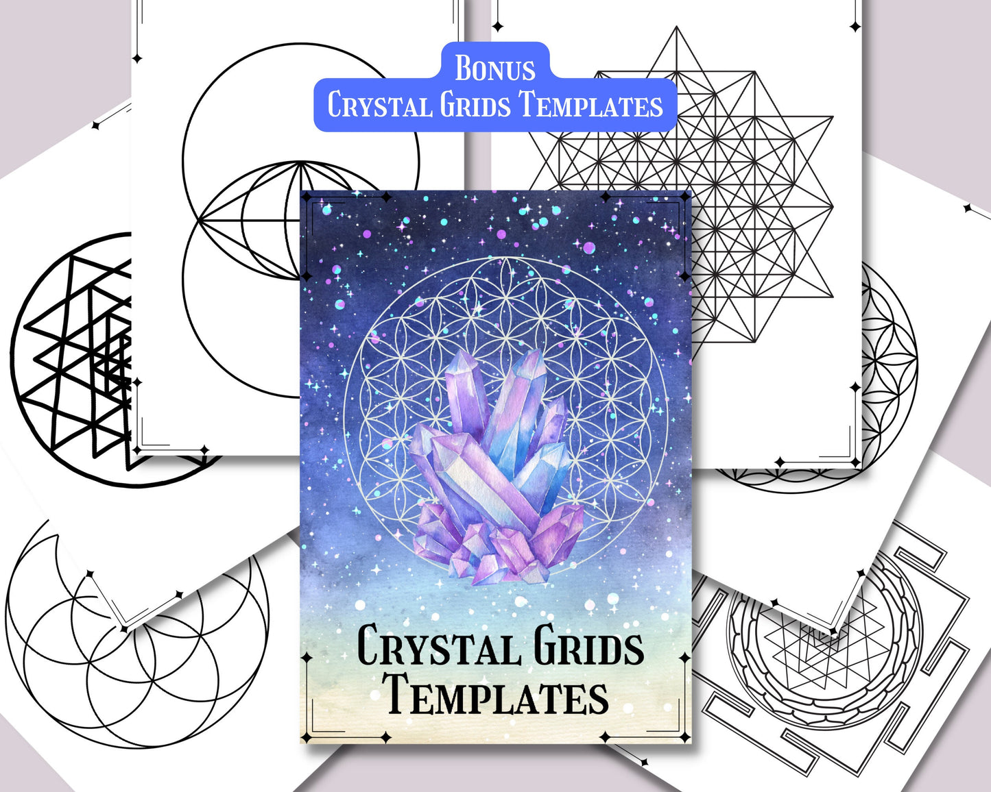 Crystal Grids Guide Printable + BONUS. Beautiful Grimoire Pages for Beginners. Instant download.