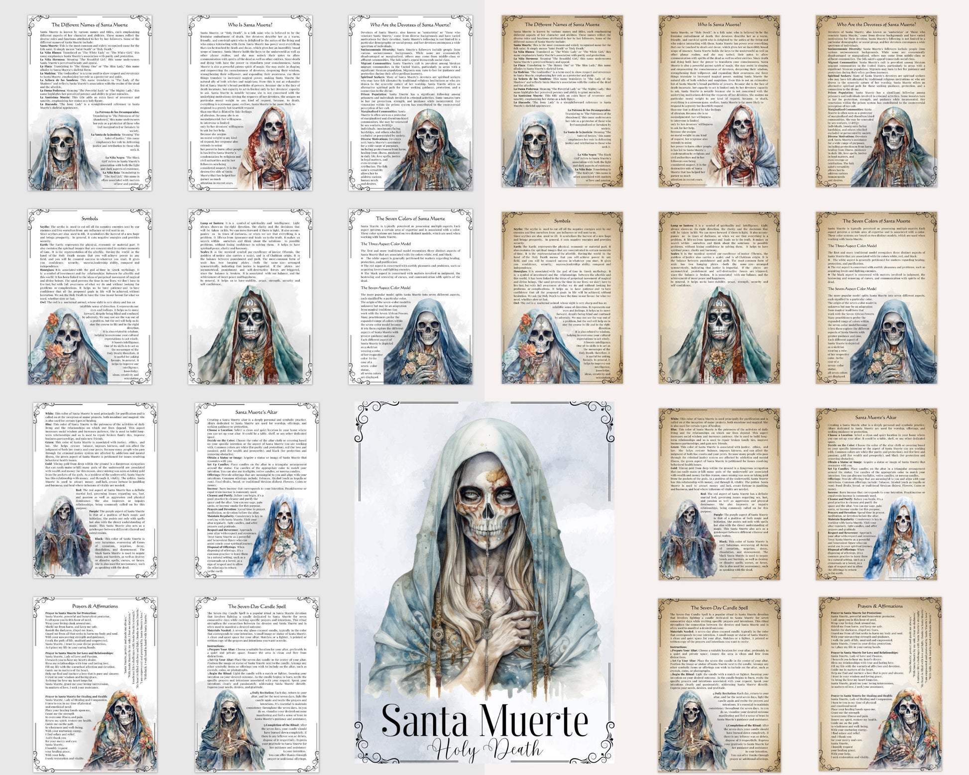 Santa Muerte. Holy Death. Basics. Beautiful pages for your Book Of Shadows. Printable