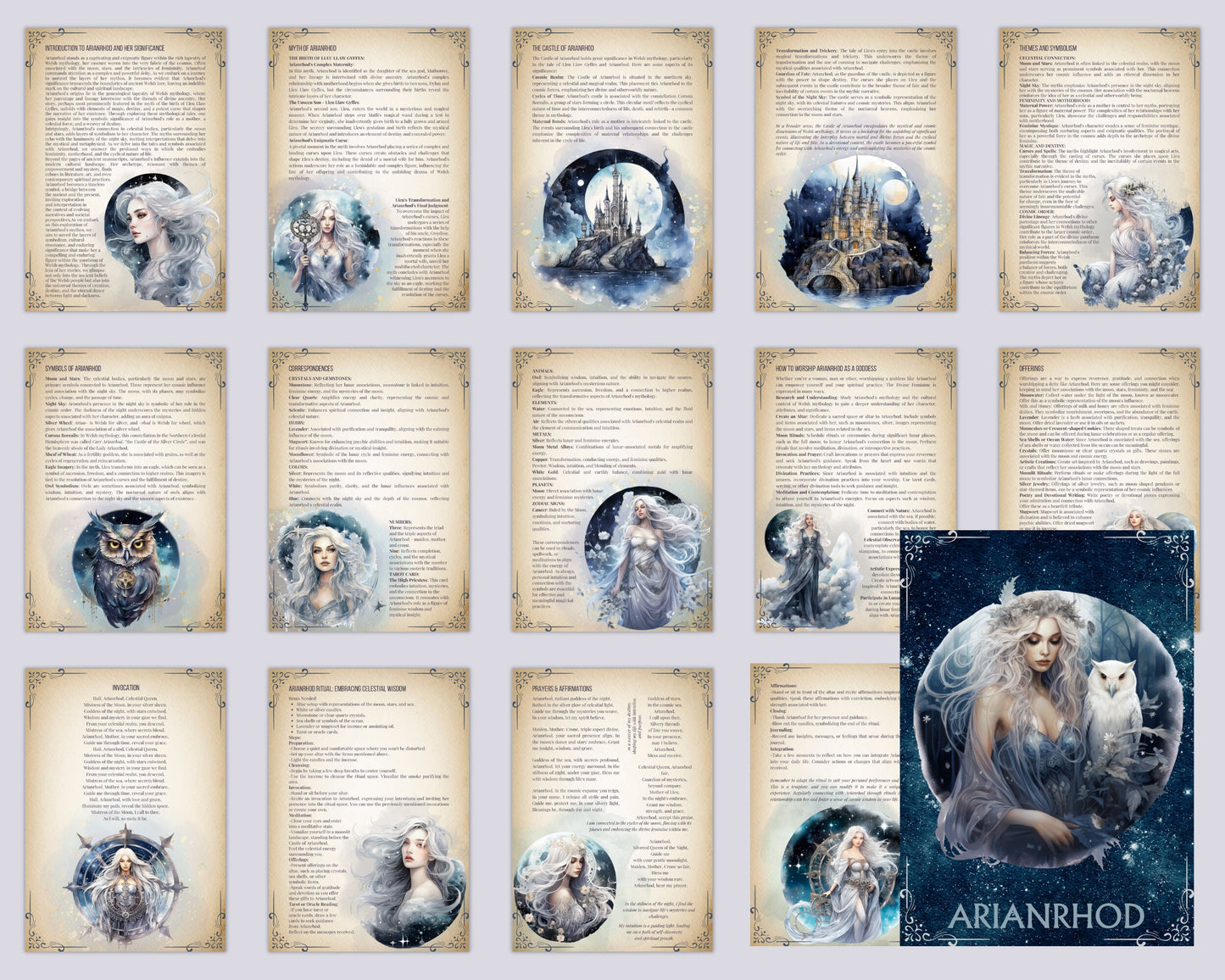 Arianrhod. Lunar goddess. Beautiful pages for your Book of shadows. Printable.