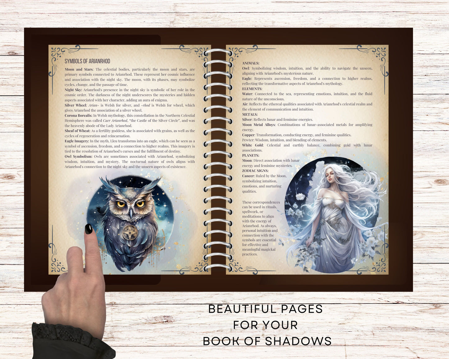 Arianrhod. Lunar goddess. Beautiful pages for your Book of shadows. Printable.