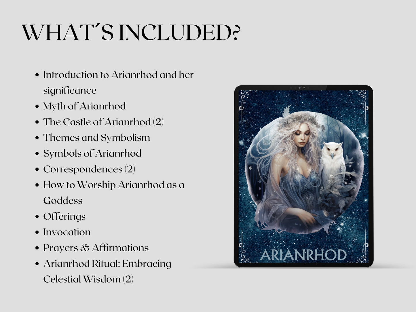Arianrhod. Lunar goddess. Beautiful pages for your Book of shadows. Printable.