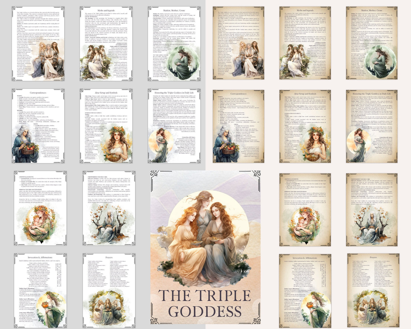 The Triple Goddess. Beautiful pages for your Book Of Shadows. Printable