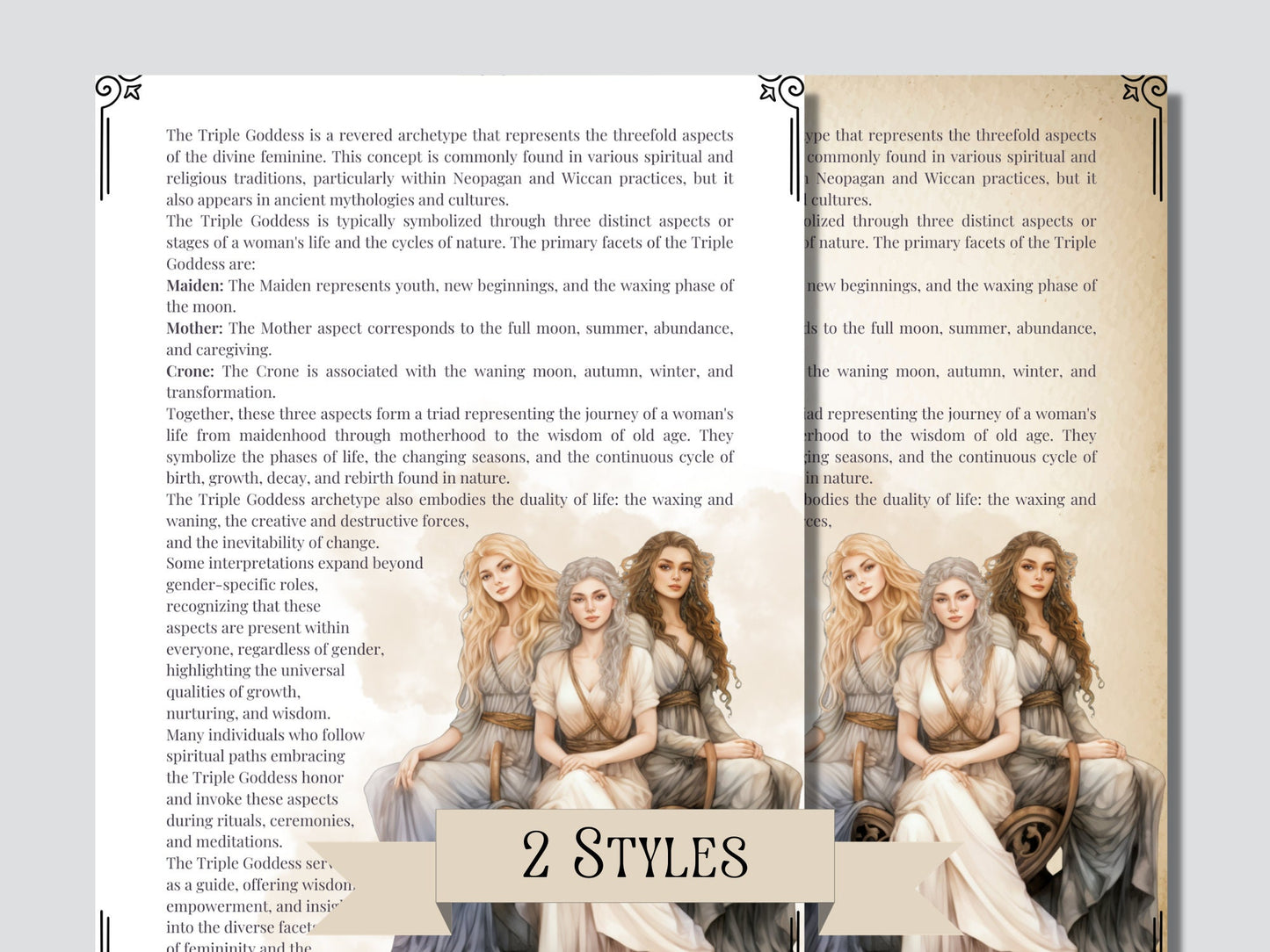 The Triple Goddess. Beautiful pages for your Book Of Shadows. Printable