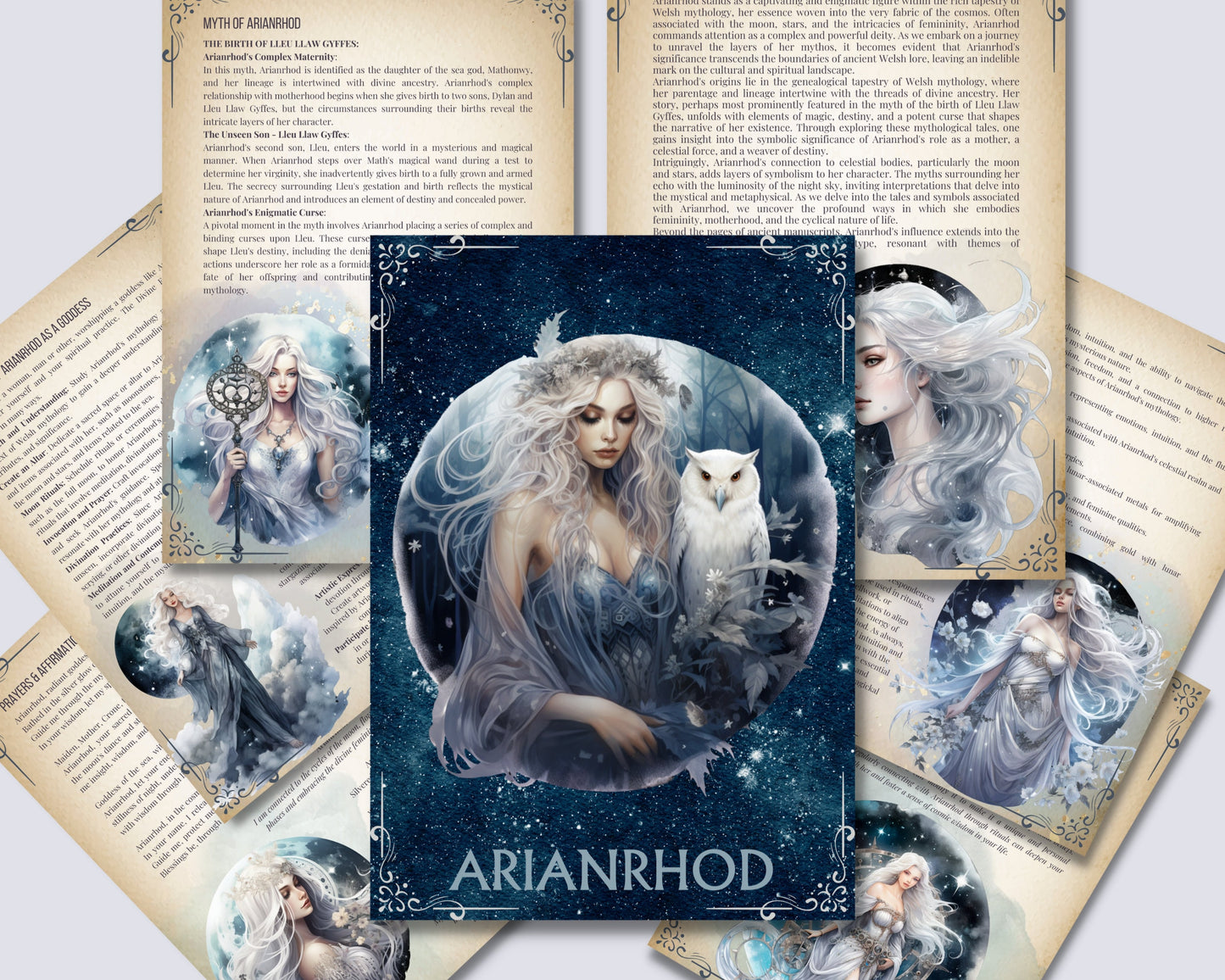 Arianrhod. Lunar goddess. Beautiful pages for your Book of shadows. Printable.
