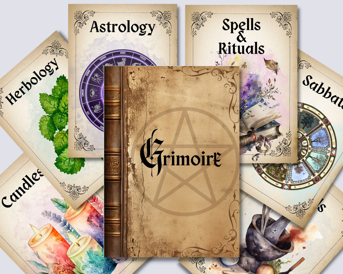Grimoire Divider Pages - Book of Shadows Cover Title Printable Pages - Witchy Inserts - Witchcraft BOS Pages. Printable