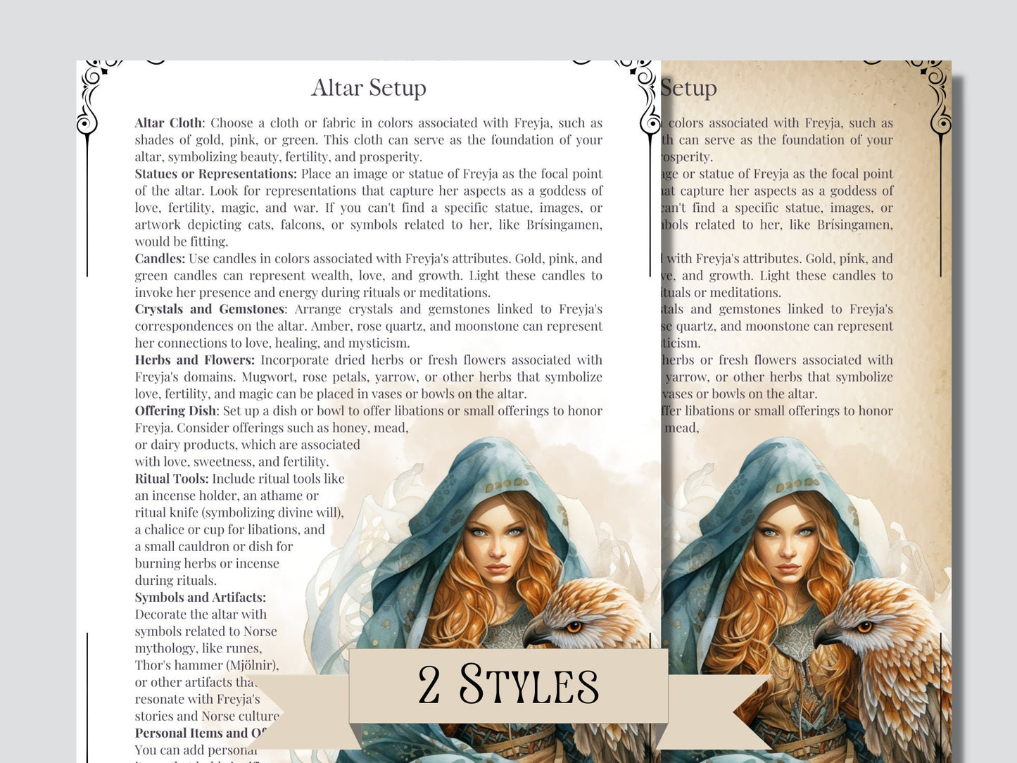 Freyja. The mighty Norse goddess. Beautiful Grimoire pages. Printable