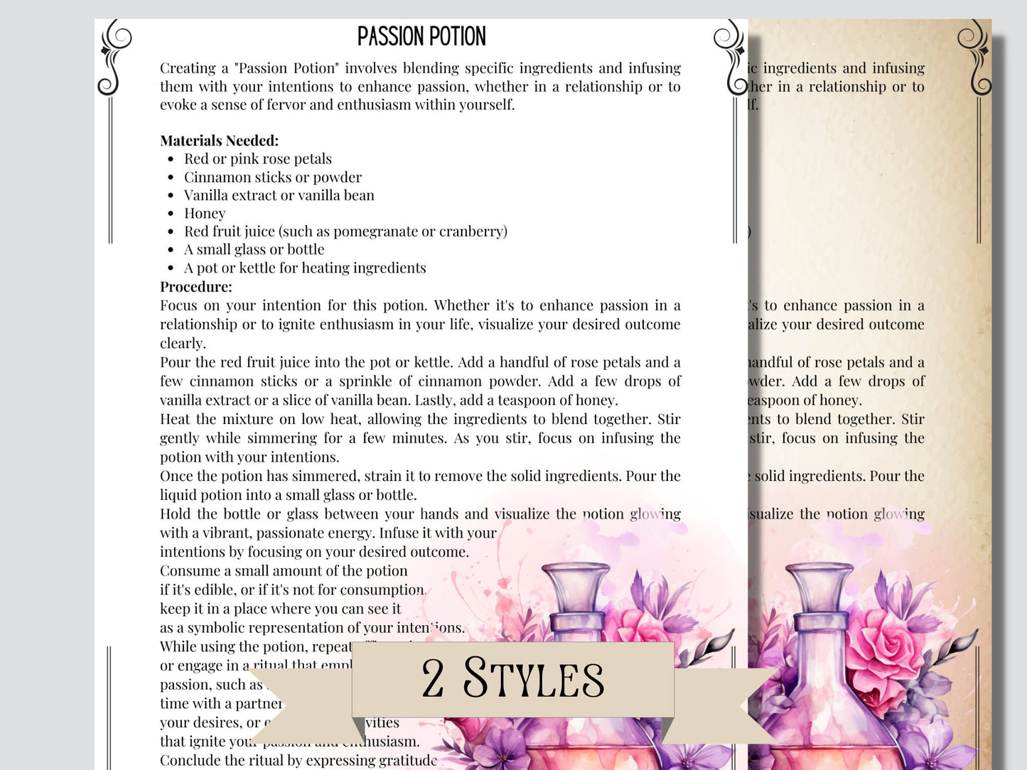 Love Spells. Beautiful pages for your Grimoire or Book Of Shadows. Printable.