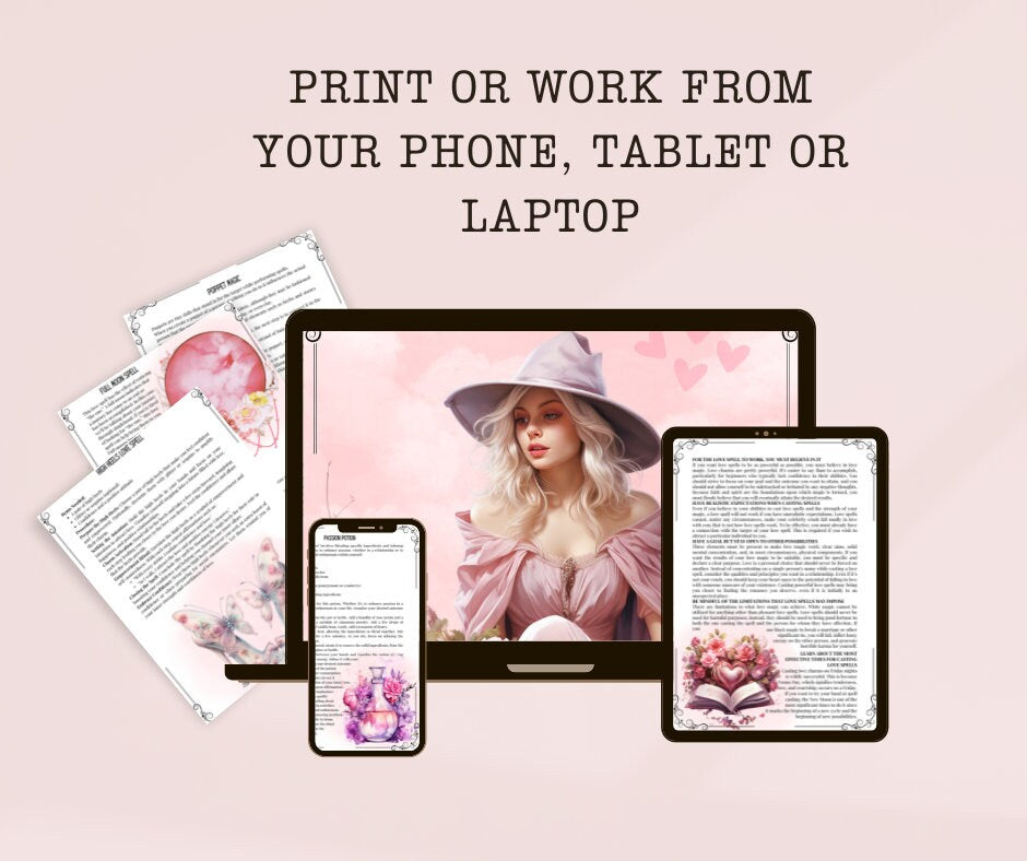 Love Spells. Beautiful pages for your Grimoire or Book Of Shadows. Printable.