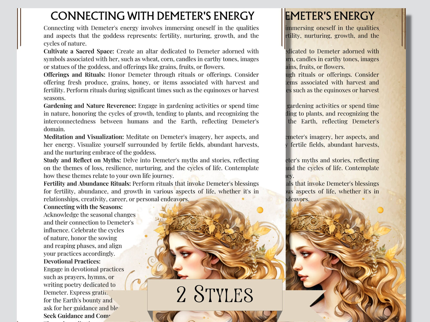 Demeter. Greek Goddess Deity Profile. Grimoire printable pages.