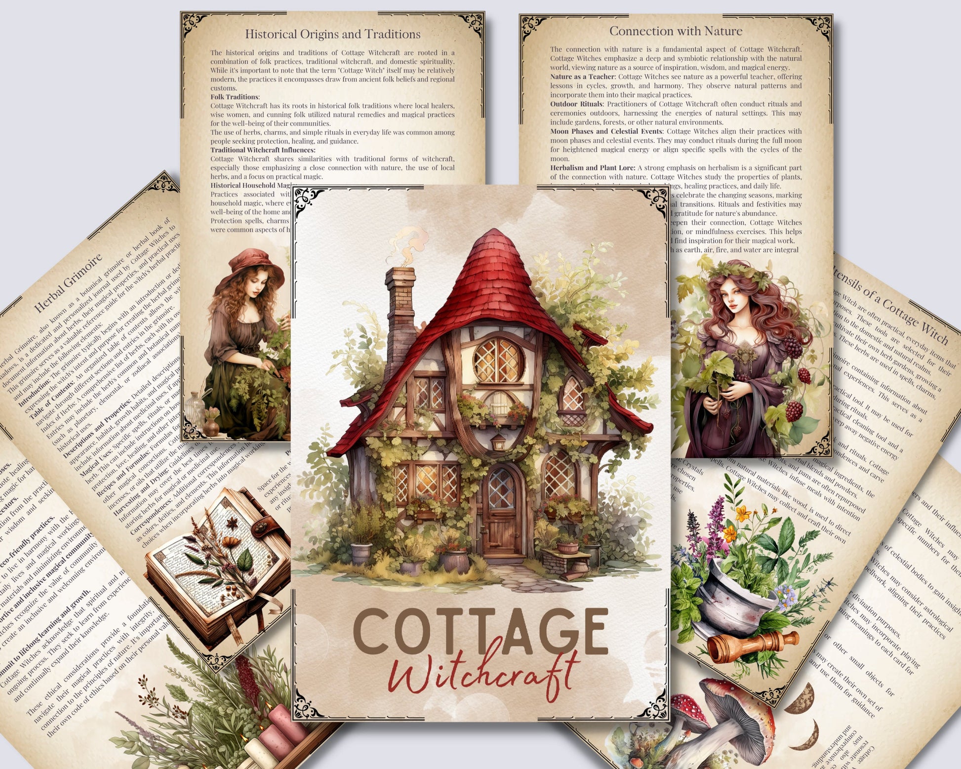 Enchant Your Path: Cottage Witchcraft. Basics. Beautiful printable Grimoire pages. 22 pages