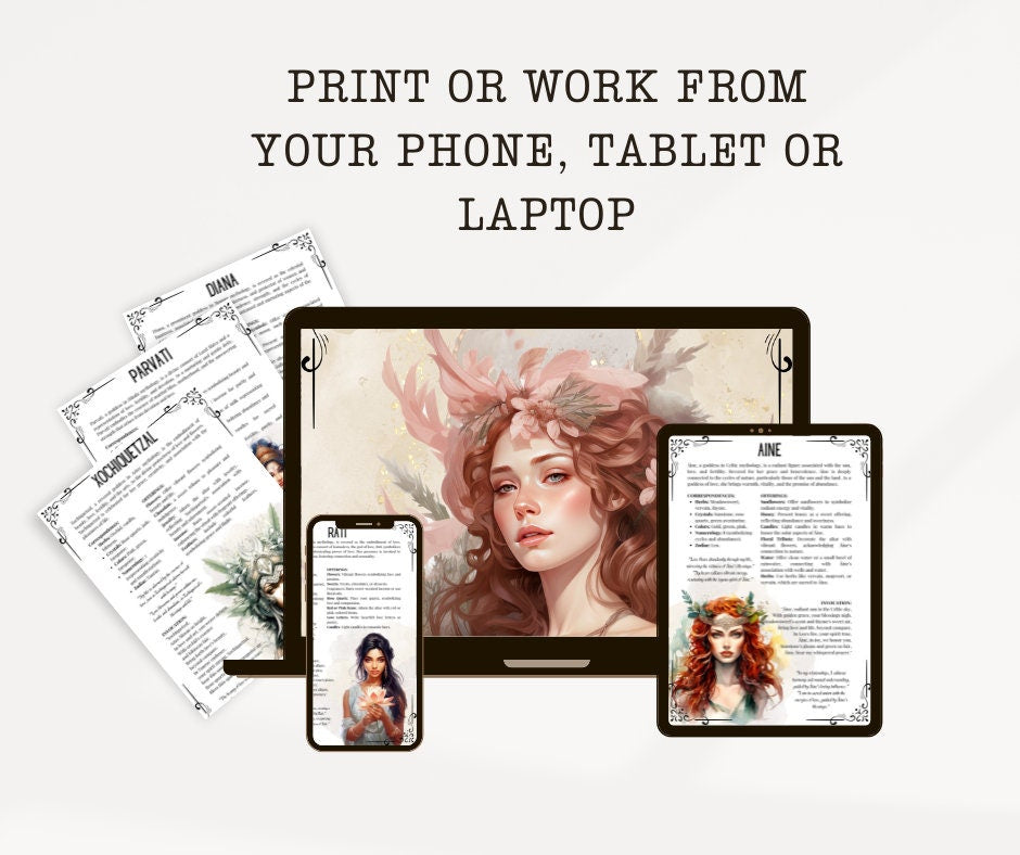 Love Goddesses. Beautiful pages for your Grimoire or Book Of Shadows. 14 pages. Printable