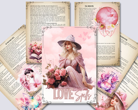 Love Spells. Beautiful pages for your Grimoire or Book Of Shadows. Printable.