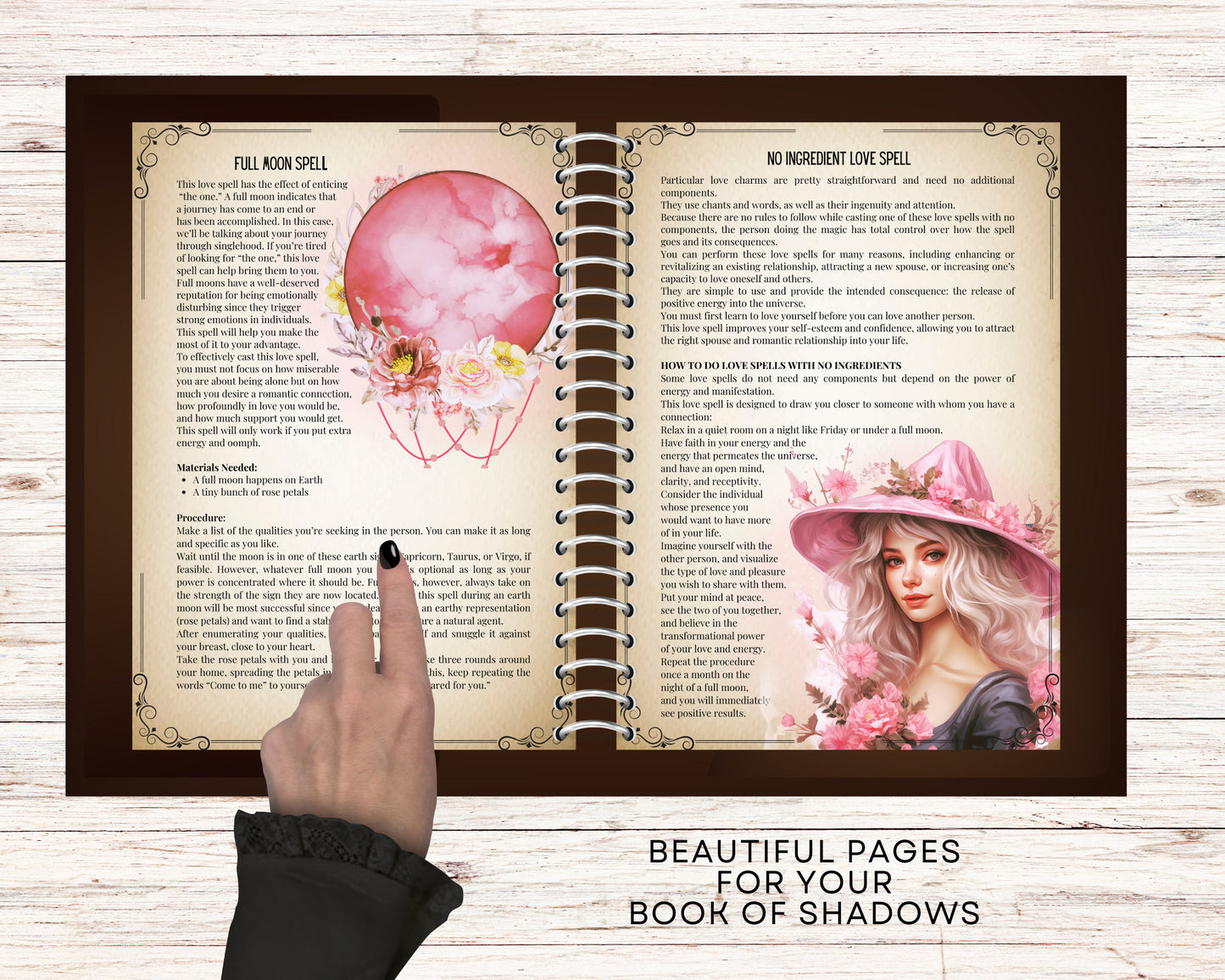 Love Spells. Beautiful pages for your Grimoire or Book Of Shadows. Printable.