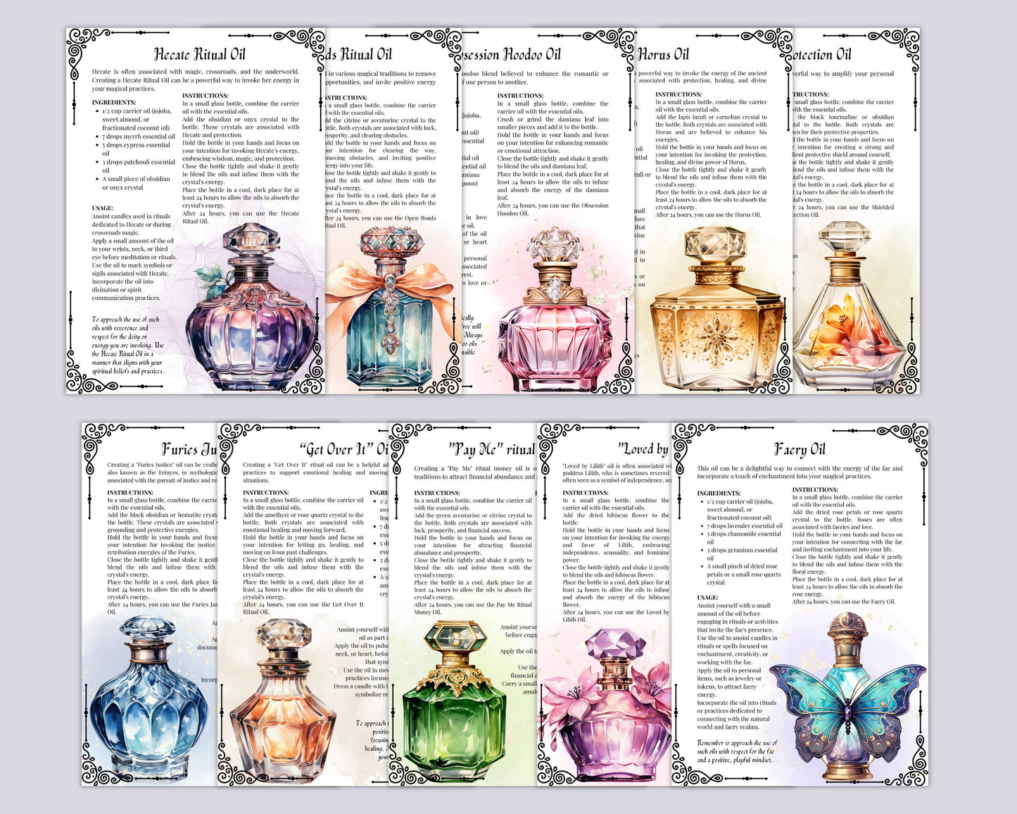 50 Magical Oils, Witchcraft Grimoire Pages, Oil ritual, Grimoire printable pages