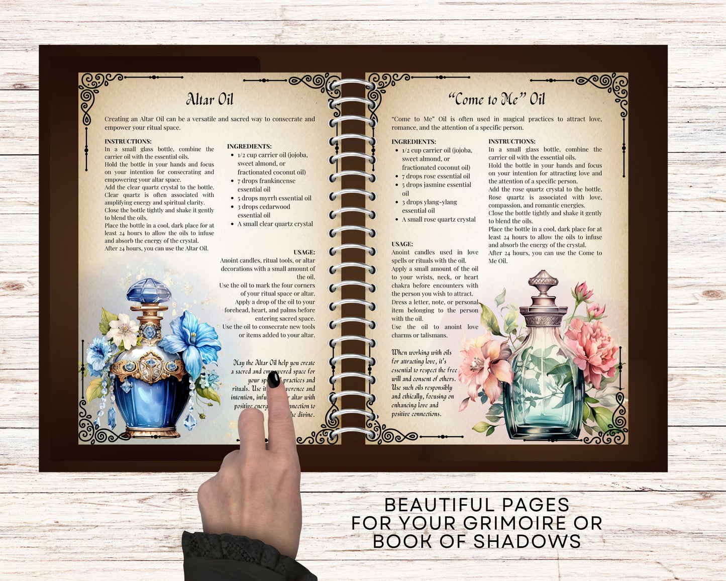 50 Magical Oils, Witchcraft Grimoire Pages, Oil ritual, Grimoire printable pages
