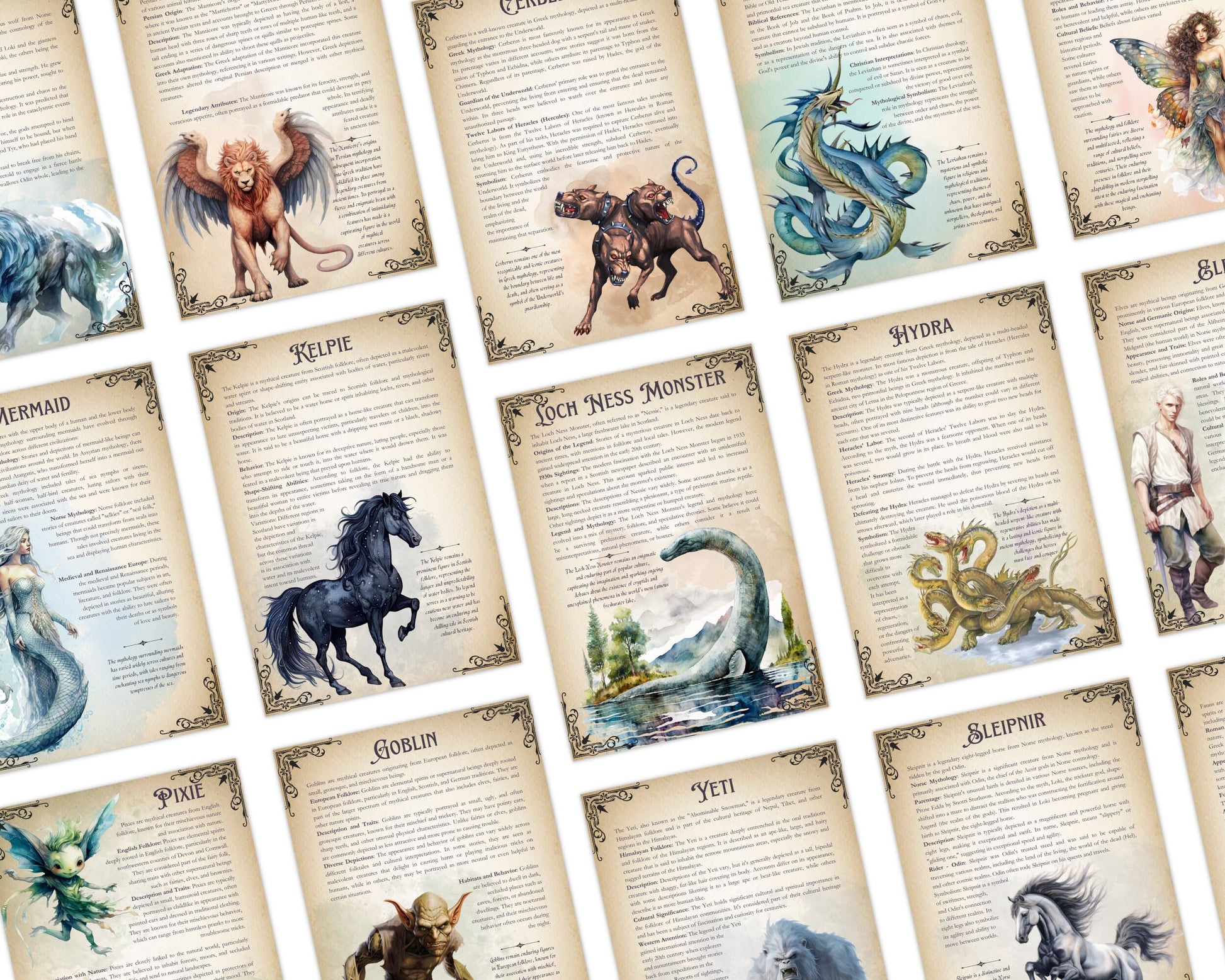 BESTIARY. Mythical Creatures - Beautiful pages for your Grimoire or Book Of Shadows. Printable. 84 pages