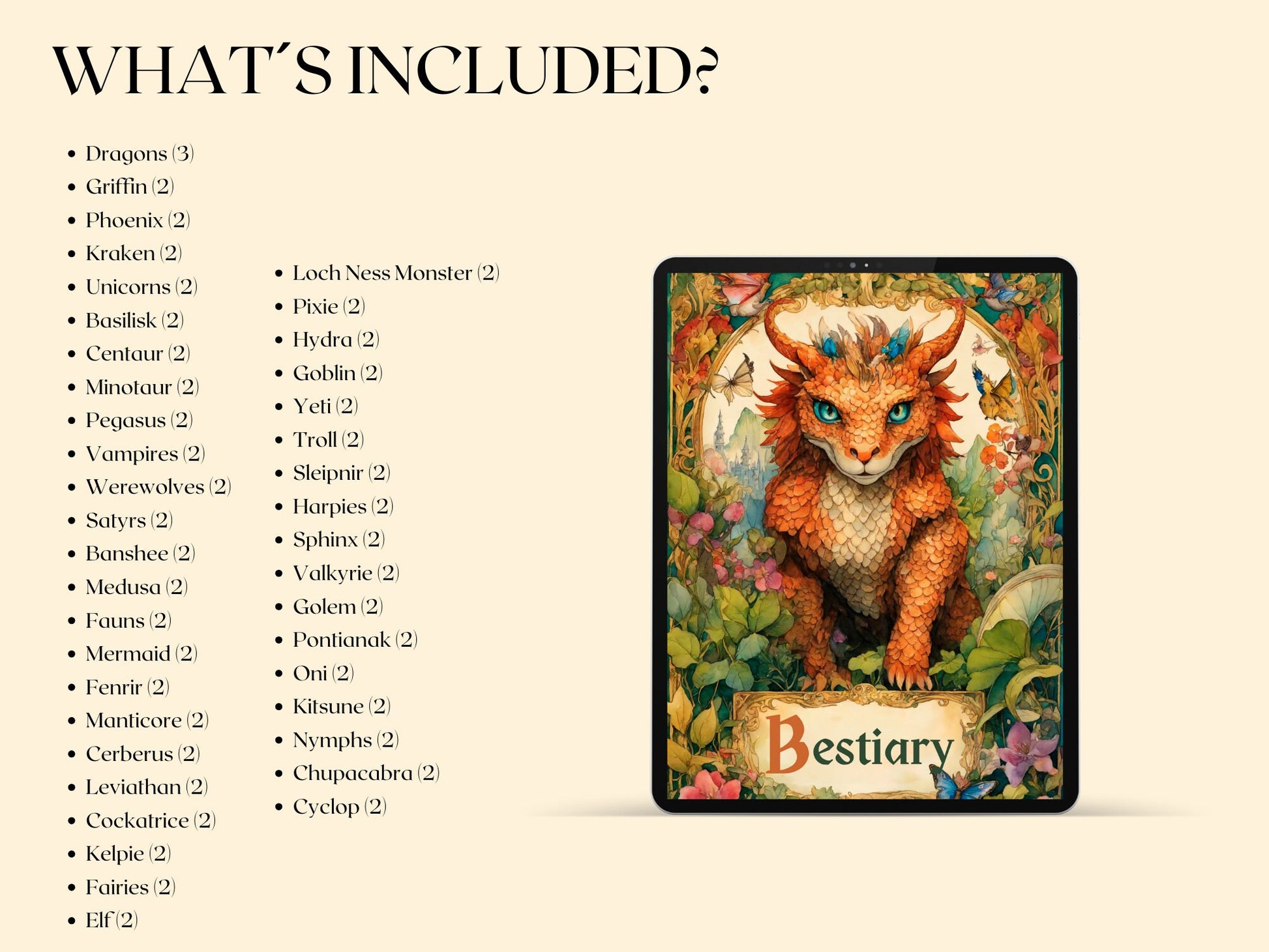 BESTIARY. Mythical Creatures - Beautiful pages for your Grimoire or Book Of Shadows. Printable. 84 pages