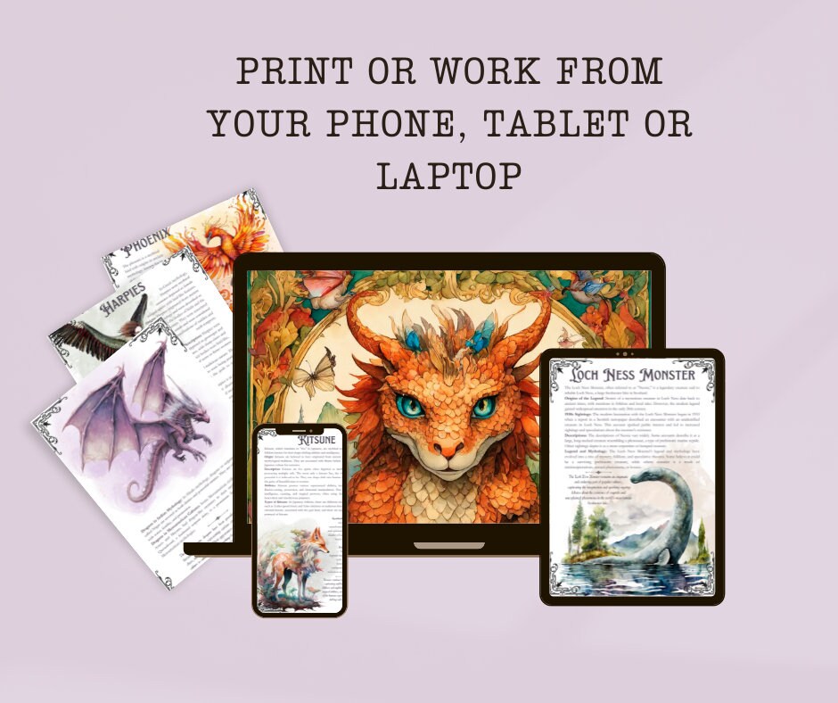 BESTIARY. Mythical Creatures - Beautiful pages for your Grimoire or Book Of Shadows. Printable. 84 pages