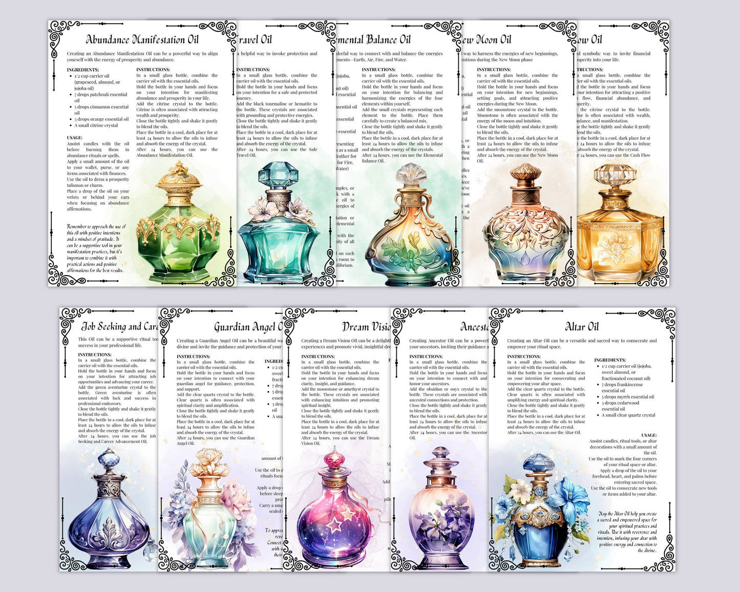 50 Magical Oils, Witchcraft Grimoire Pages, Oil ritual, Grimoire printable pages