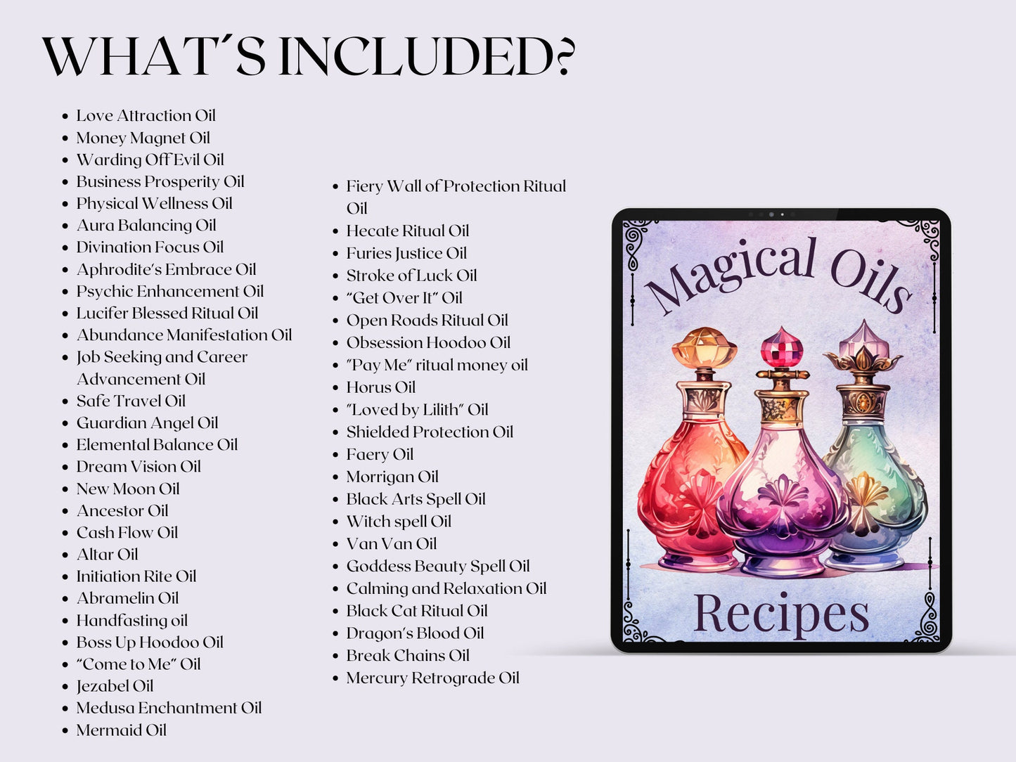 50 Magical Oils, Witchcraft Grimoire Pages, Oil ritual, Grimoire printable pages
