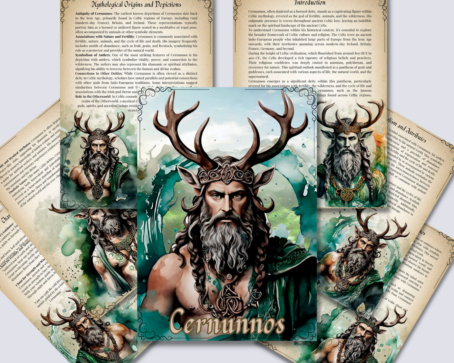 Cernunnos. Gaelic god of beasts and wild places. Beautiful pages for your Grimoire or Book Of Shadows. Printable.