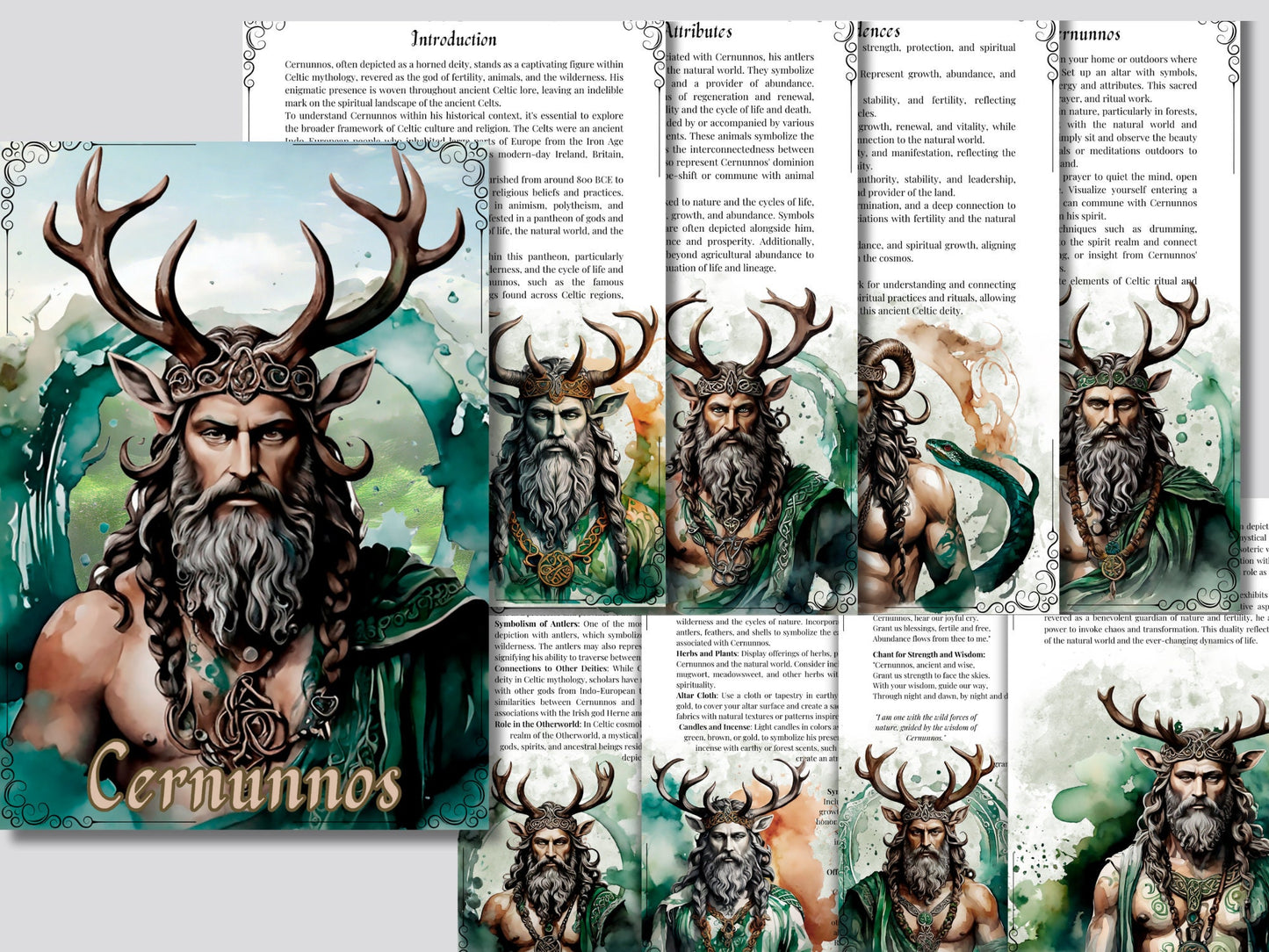 Cernunnos. Gaelic god of beasts and wild places. Beautiful pages for your Grimoire or Book Of Shadows. Printable.