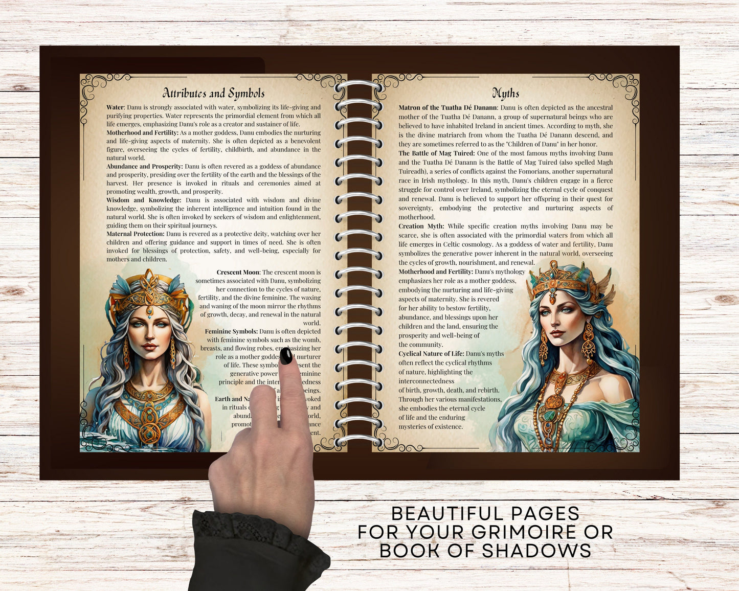 Danu. Celtic Goddess. Beautiful pages for your Grimoire or Book Of Shadows