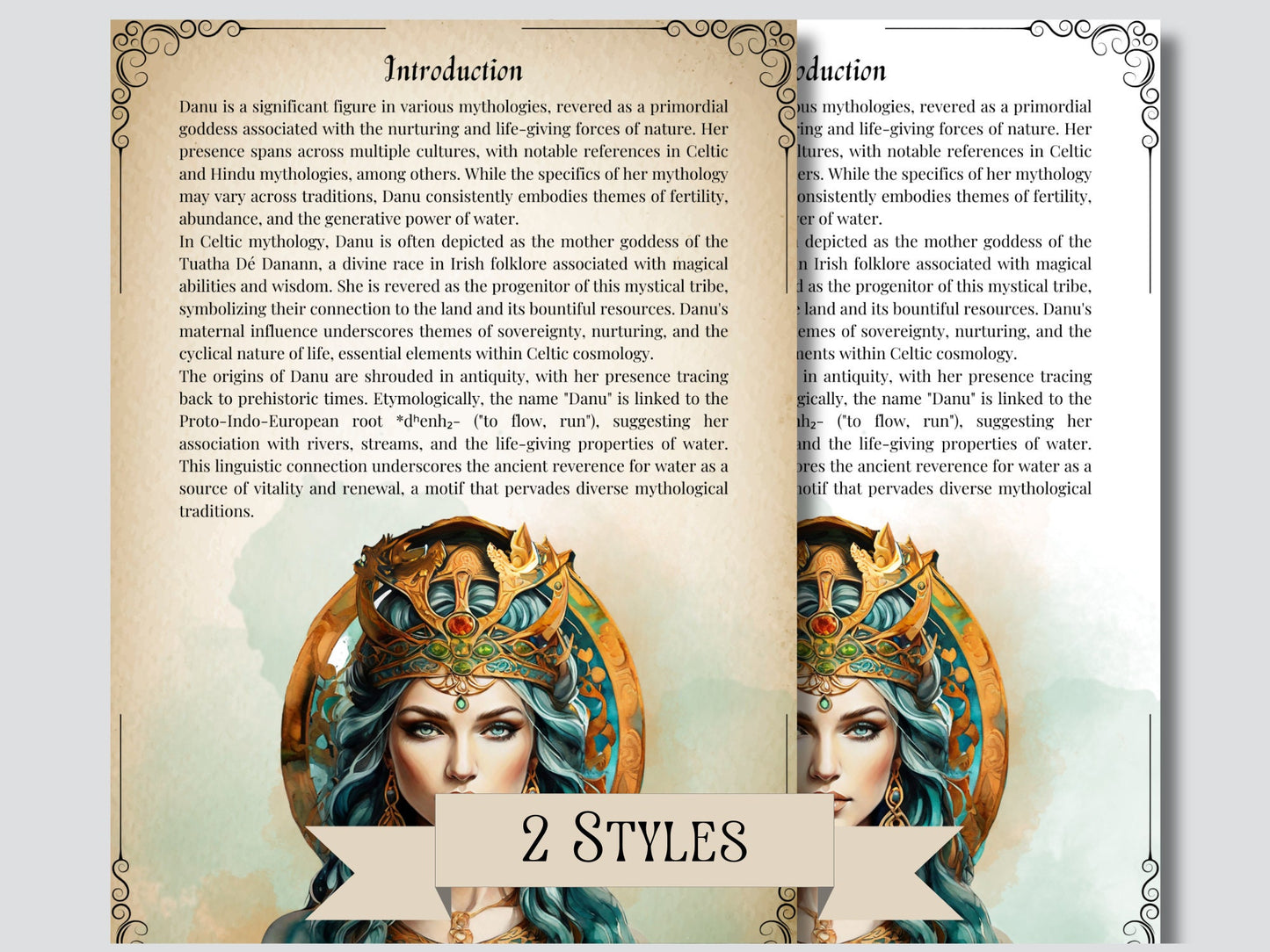 Danu. Celtic Goddess. Beautiful pages for your Grimoire or Book Of Shadows