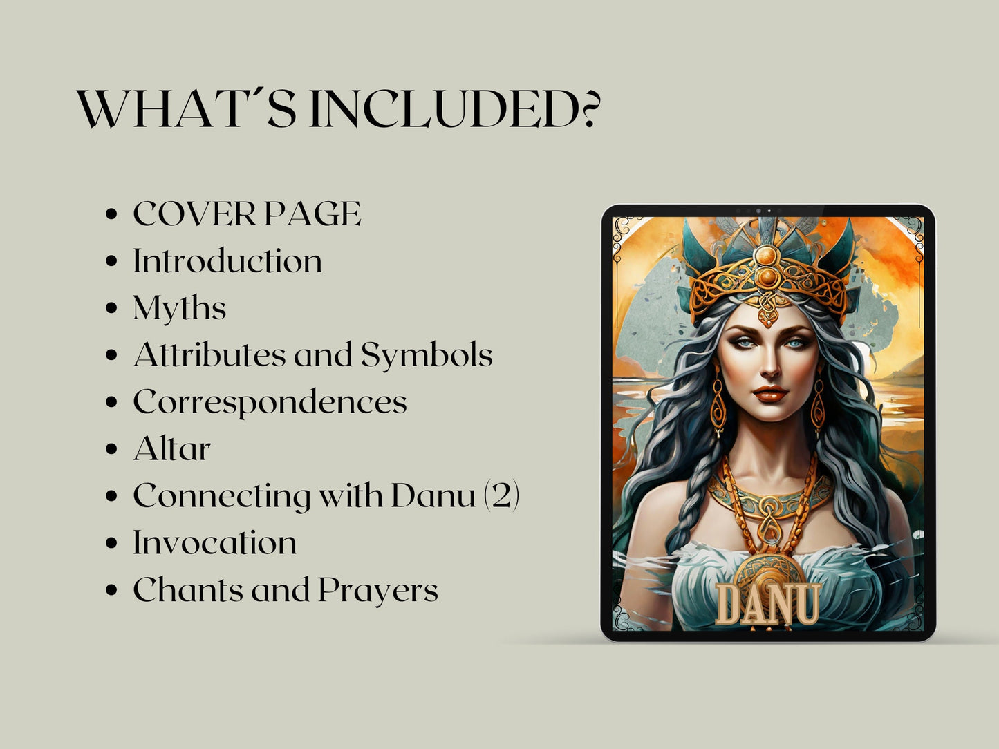 Danu. Celtic Goddess. Beautiful pages for your Grimoire or Book Of Shadows