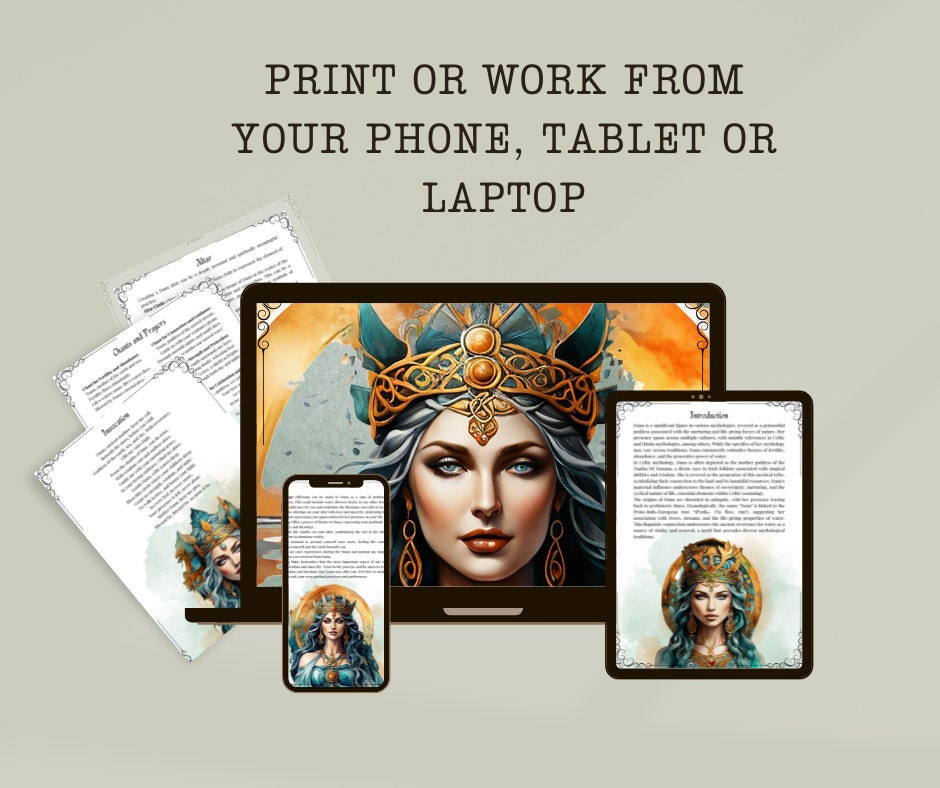 Danu. Celtic Goddess. Beautiful pages for your Grimoire or Book Of Shadows