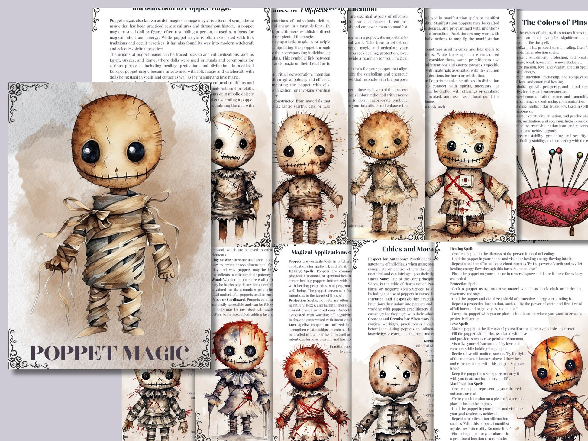 Poppet Magic. Basics. Beautiful pages for your Grimoire and Book Of Shadows. Printable