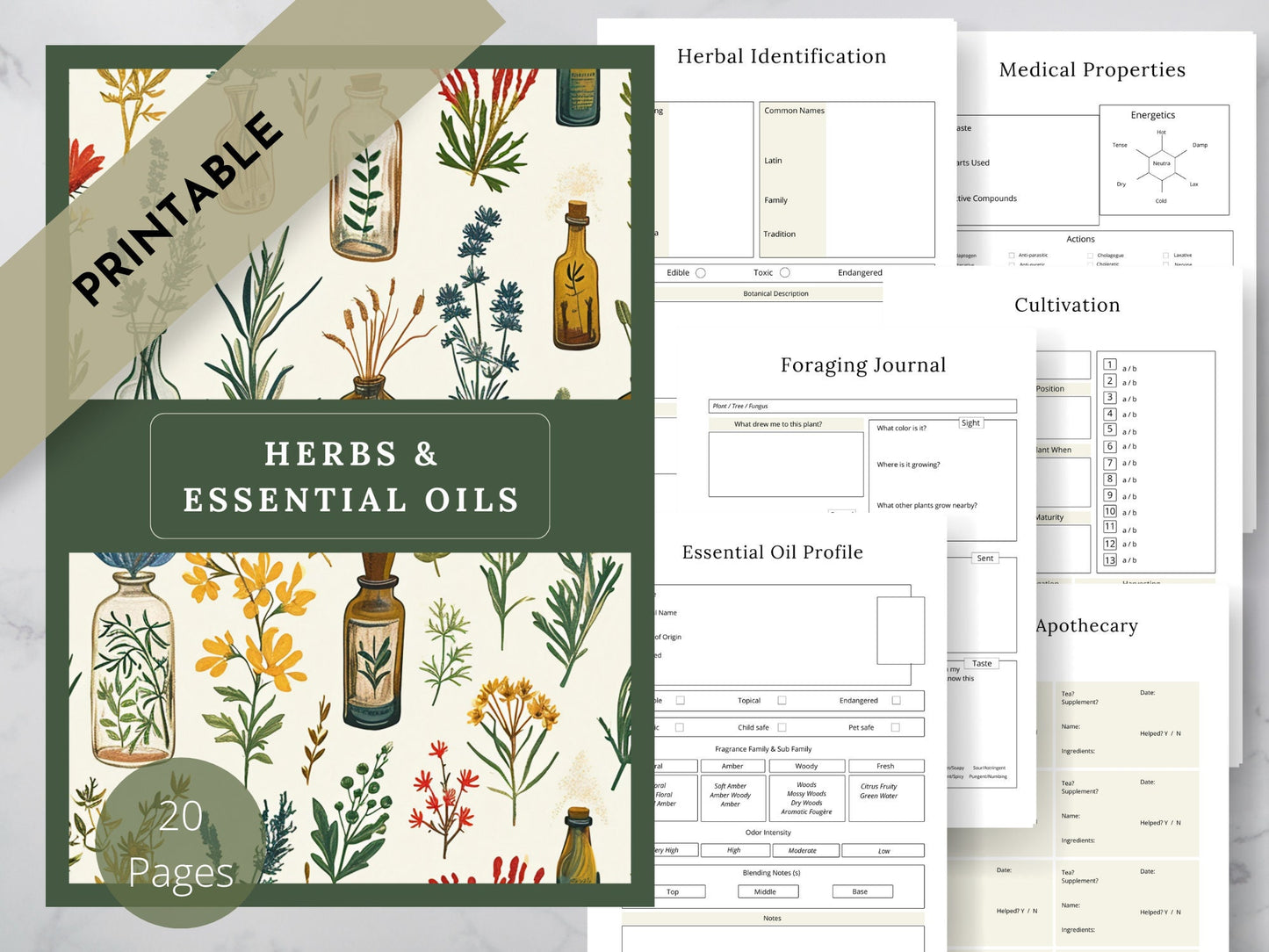 Herbs & Essential Oil Journal. Printable
