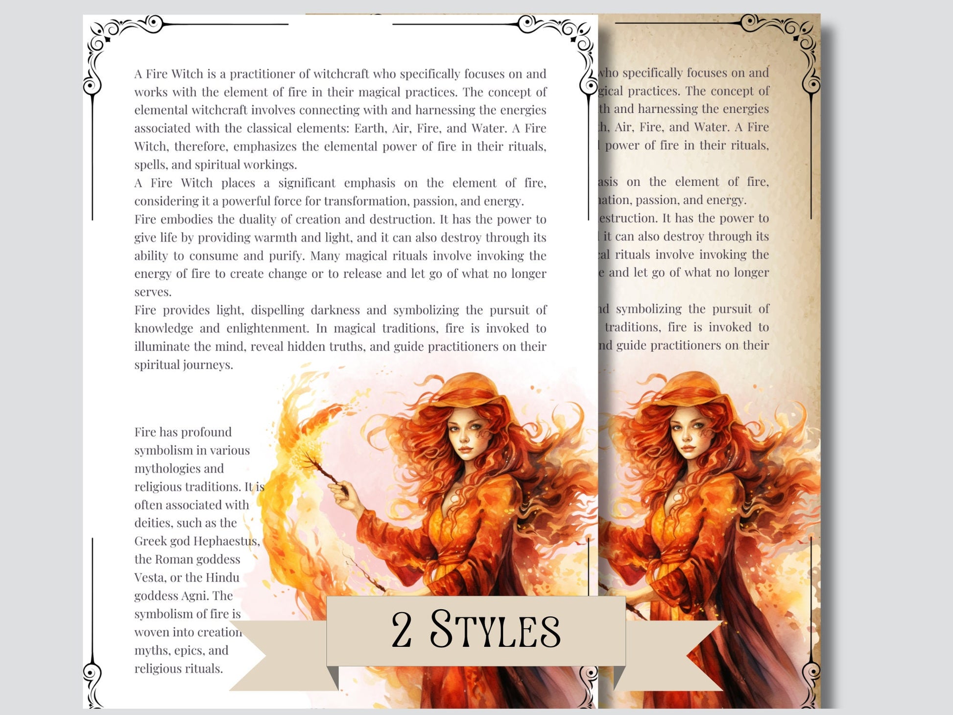 FIRE WITCH. Beautiful pages for your Grimoire or Book Of Shadows. Printable