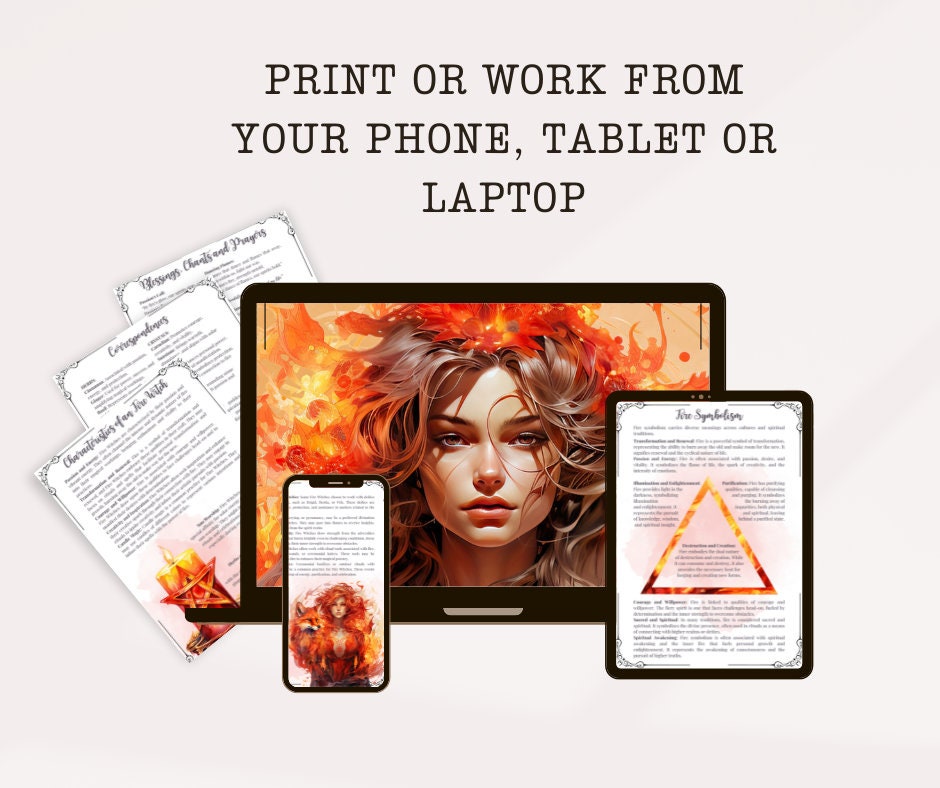 FIRE WITCH. Beautiful pages for your Grimoire or Book Of Shadows. Printable