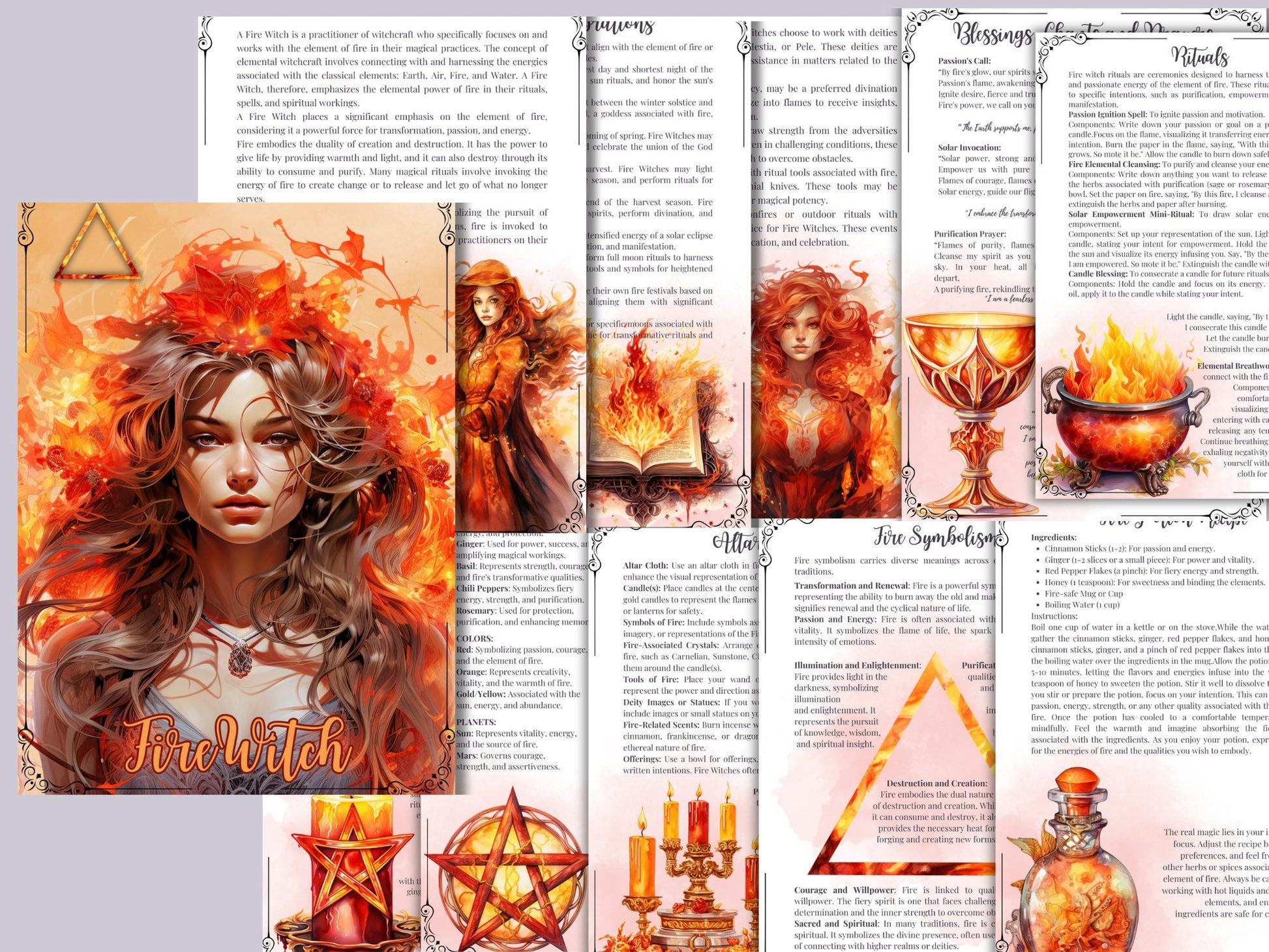 FIRE WITCH. Beautiful pages for your Grimoire or Book Of Shadows. Printable