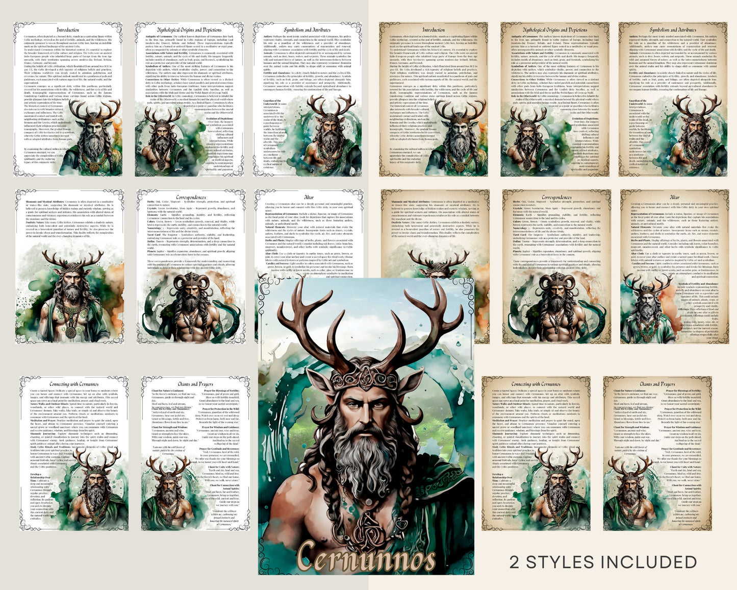 Cernunnos. Gaelic god of beasts and wild places. Beautiful pages for your Grimoire or Book Of Shadows. Printable.