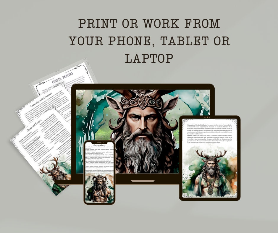 Cernunnos. Gaelic god of beasts and wild places. Beautiful pages for your Grimoire or Book Of Shadows. Printable.