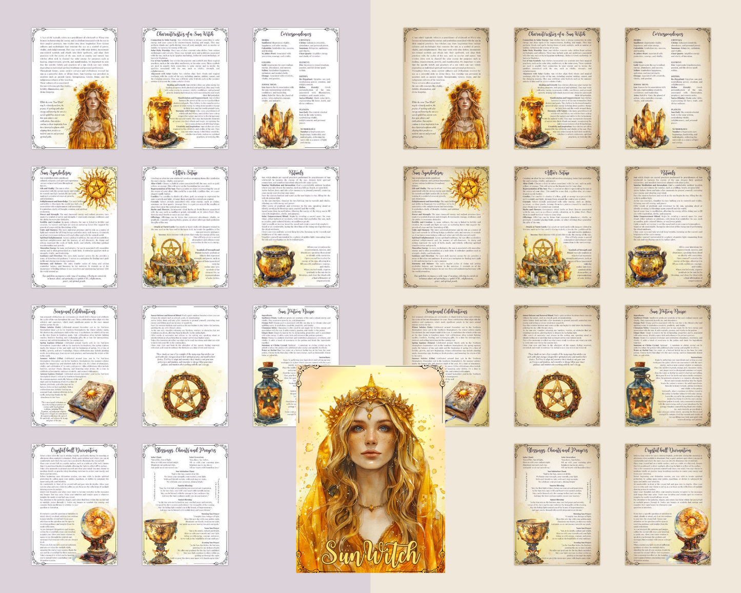 Sun Witch. Solar witch. Beautiful pages for your Grimoire or Book Of Shadows. Printable