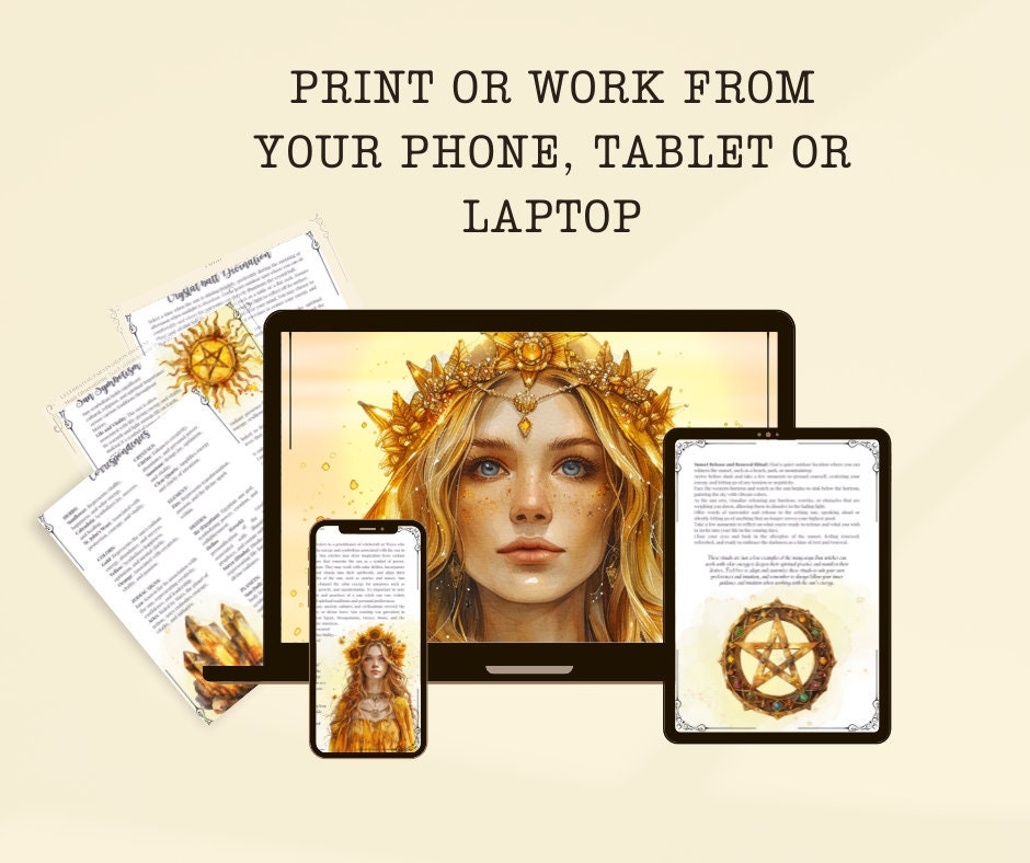 Sun Witch. Solar witch. Beautiful pages for your Grimoire or Book Of Shadows. Printable