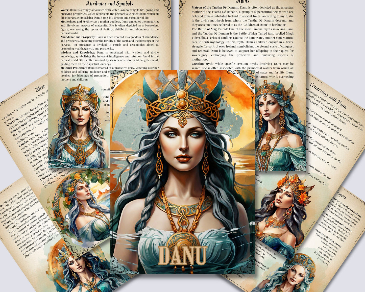 Danu. Celtic Goddess. Beautiful pages for your Grimoire or Book Of Shadows