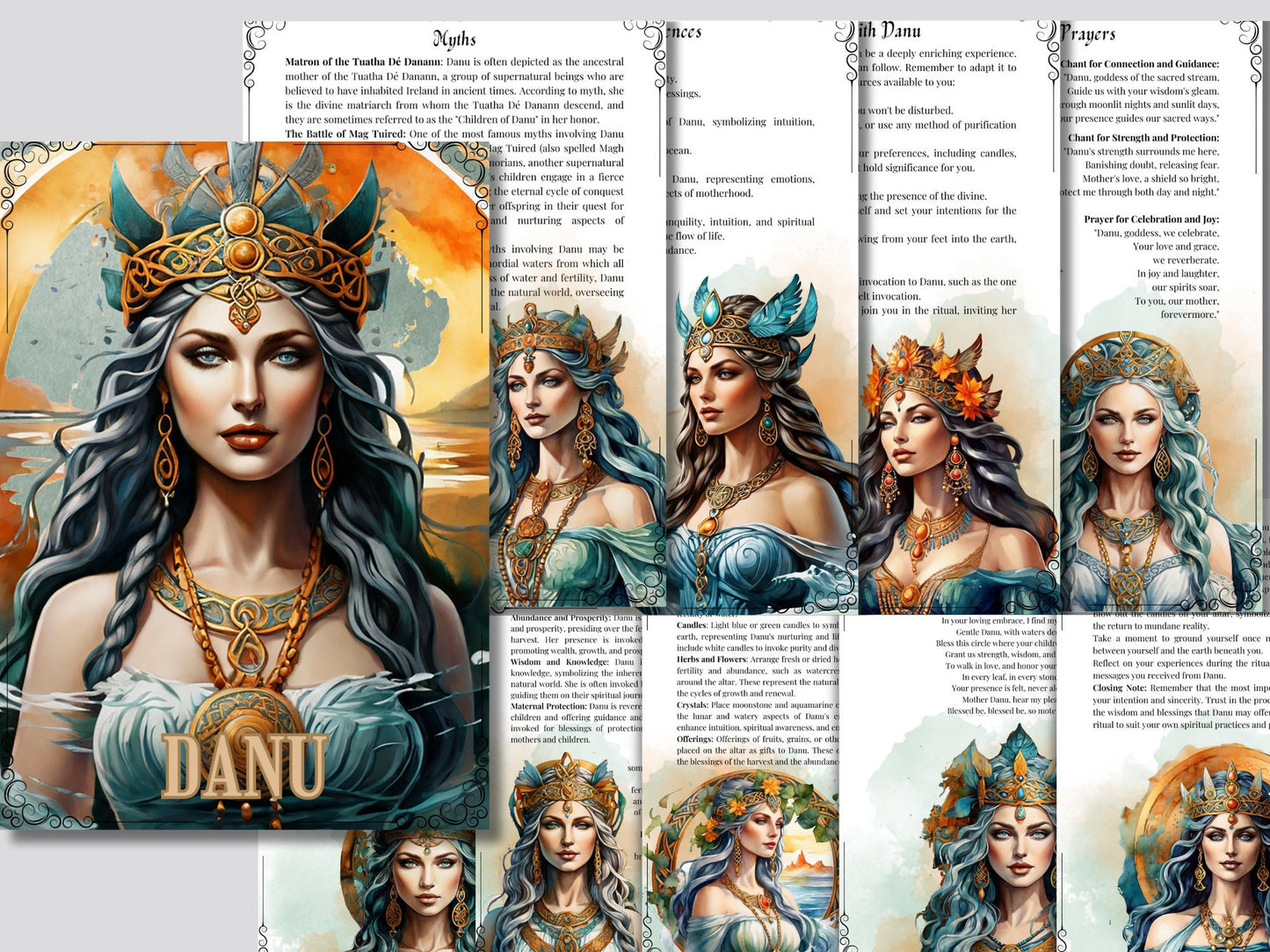 Danu. Celtic Goddess. Beautiful pages for your Grimoire or Book Of Shadows